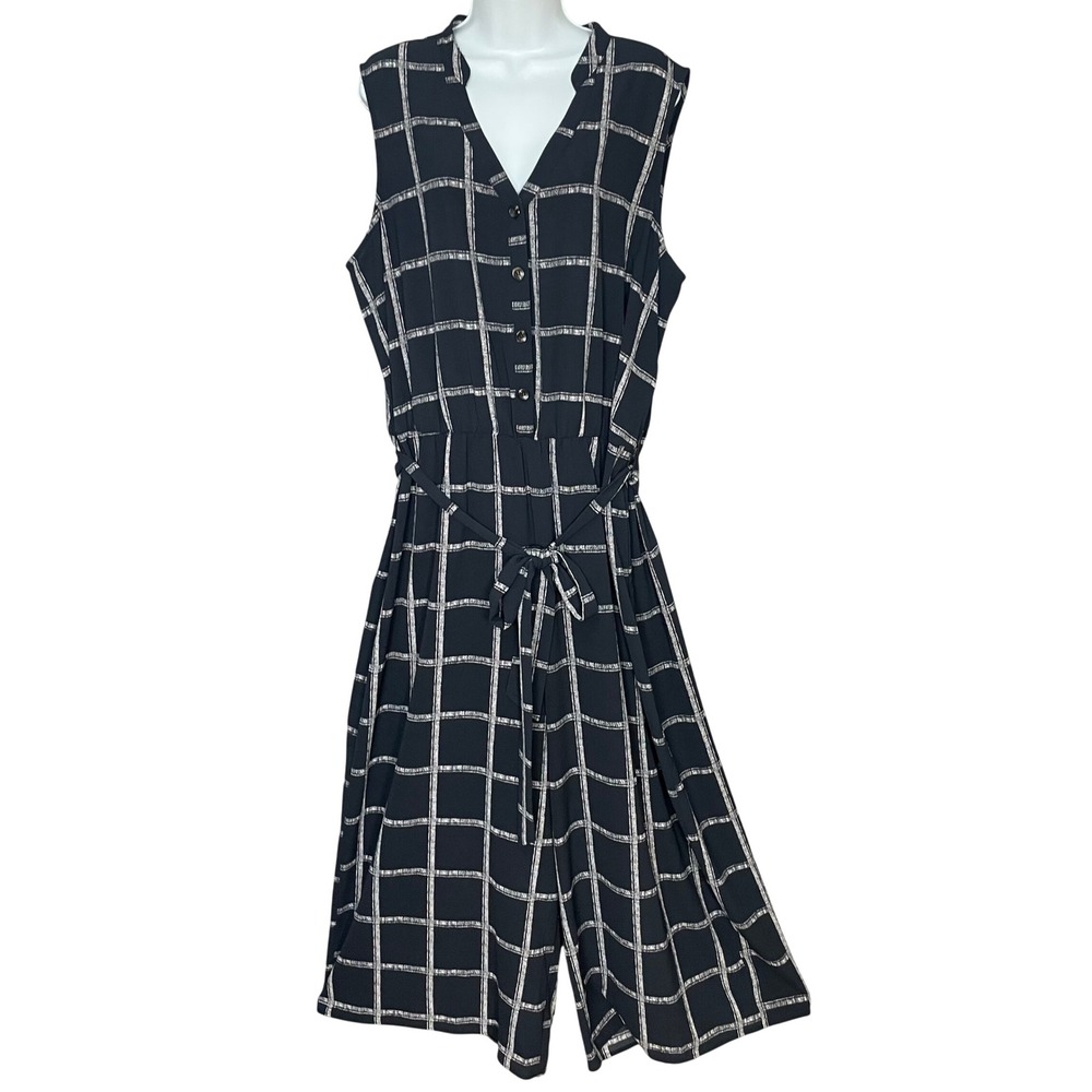 Apt. 9‎ Jumpsuit Windowpane Pattern V-Neck Belted Size Wide Leg Sleeveless XXL